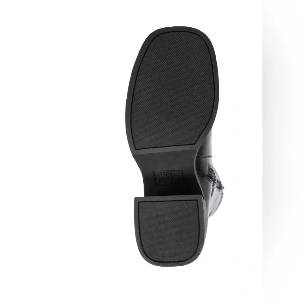 New Steve Madden Deegan Lug-Sole Knee-High Block-Heel Boots in Black Size 9 - Picture 5 of 10